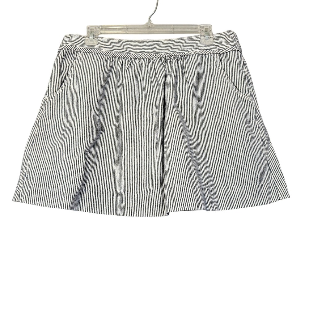 J.Crew Stripe Linen Blend Mini Skirt Womens Size 10 Blue White Preppy Clean Girl